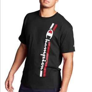 Champion Men's Classic Jersey Tee, Vertical Logo, Black